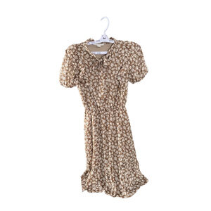 Women's Monteau Brown & White Floral Mini Dress S Fairy Core